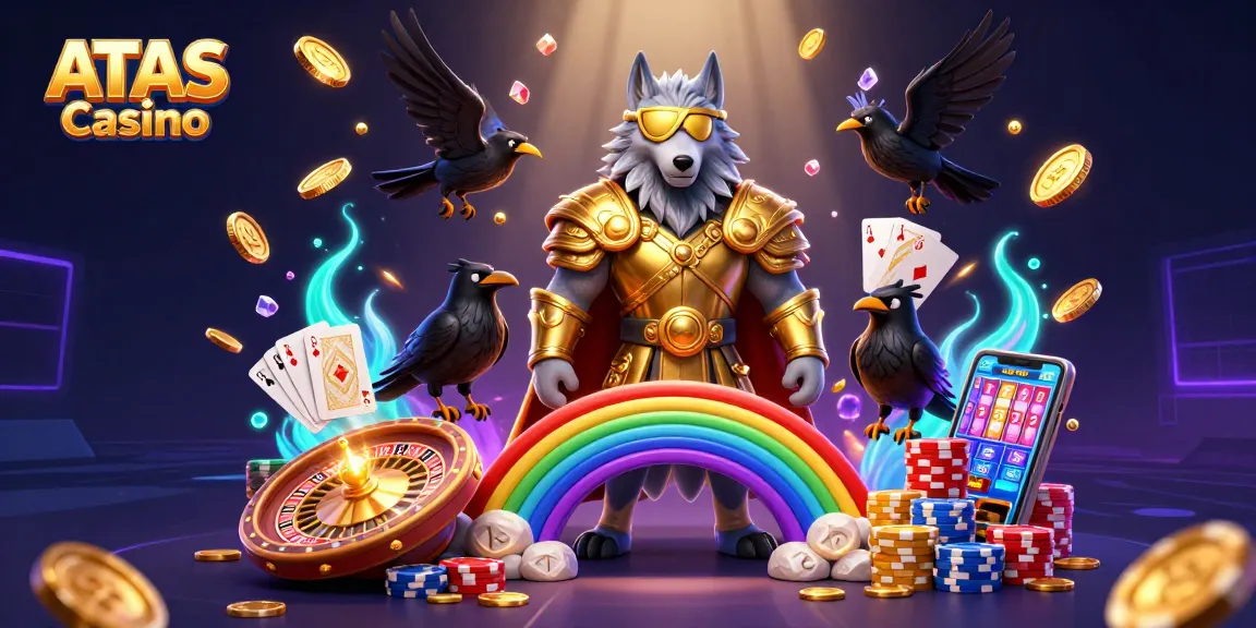 Experience the excitement of ATAS Casino with Odin and his ravens amidst vibrant casino elements.