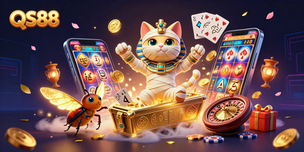 Experience thrilling gambling adventures at QS88 with a vibrant 3D casino scene.