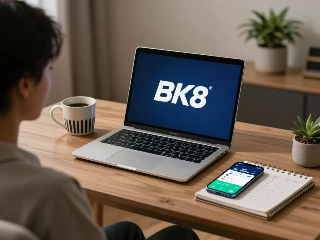 Engaged in responsible gaming with BK8 on a modern laptop in a cozy home office.