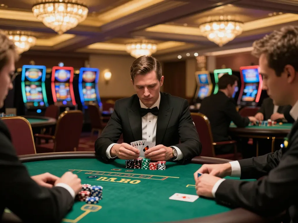 Players enjoying a strategic poker game at TG88's luxurious casino, showcasing professional gameplay.