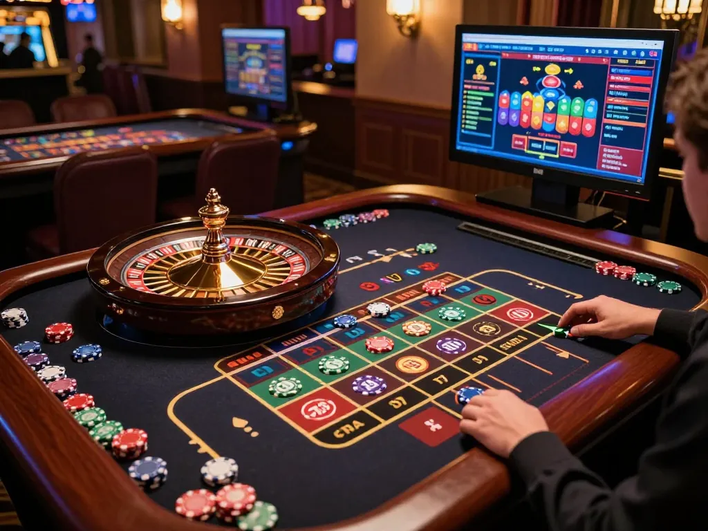 Winning moment at an online casino Malaysia with players placing bets on a roulette table, showcasing thrilling gameplay.