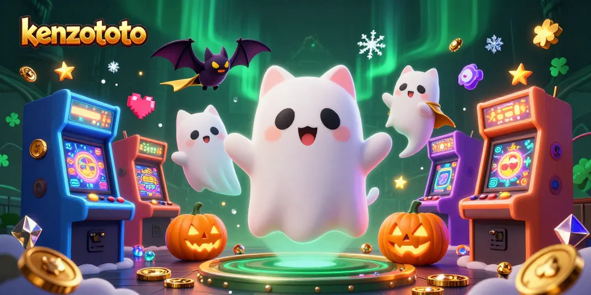 Kenzototo showcases a ghost cat and bat in a haunted casino, promising thrilling winning moments.