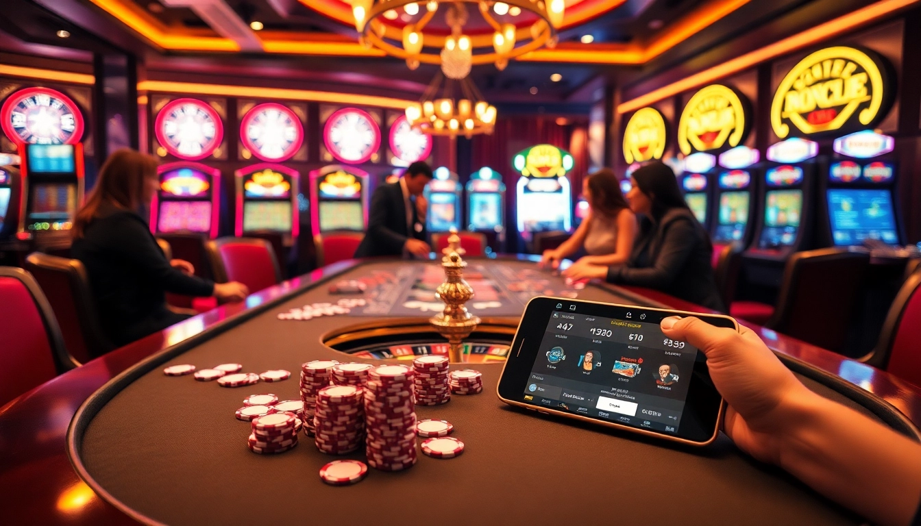 Players enjoying high-stakes action at B52club casino table with lively atmosphere and chips.