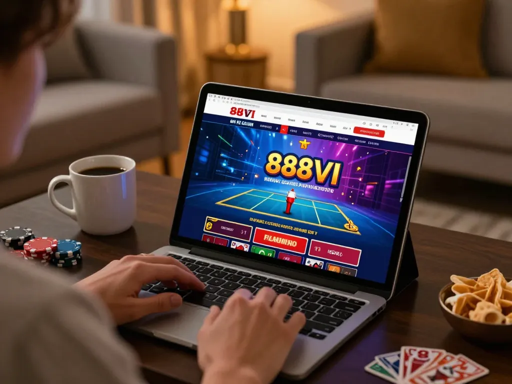 Enjoying games on the 888VI Homepage during a cozy home gaming session.