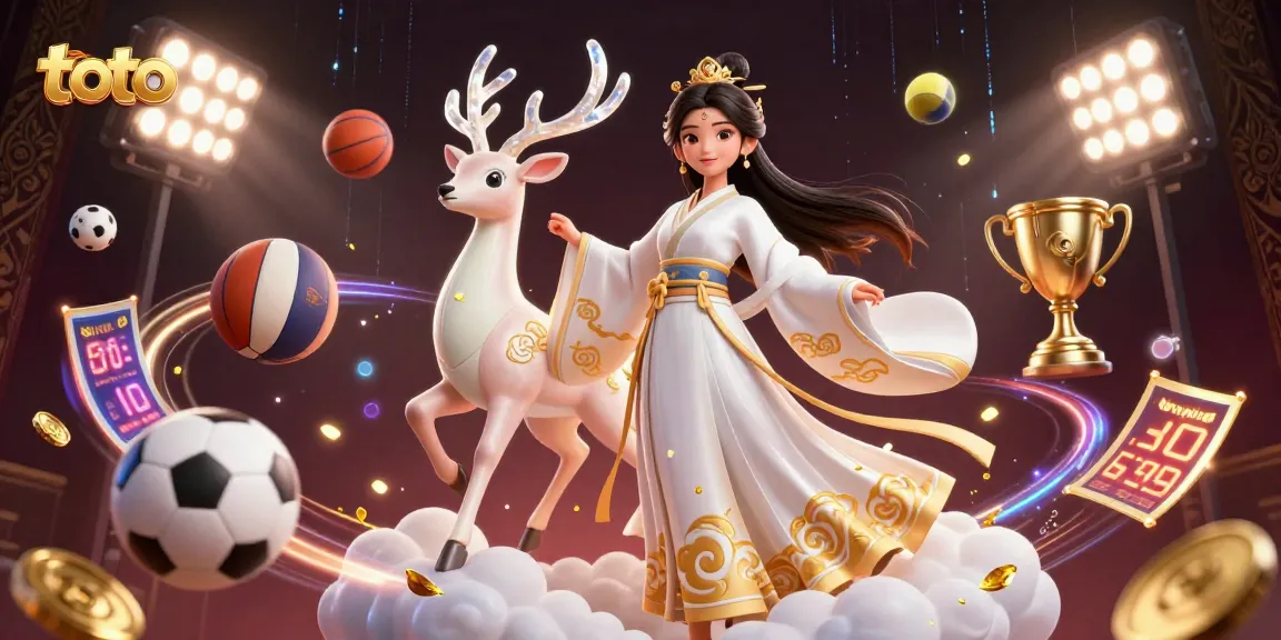 Experience thrilling casino action with toto as an enchanting woman and celestial deer illuminate the scene.