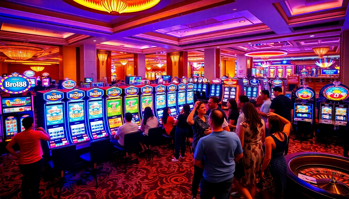 Experience the excitement of Bro138 with vibrant slot machines and thrilling gameplay on a busy casino floor.