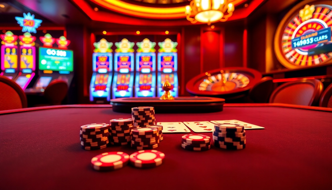 Engage in thrilling gameplay at go88 with casino tables, dice, and vibrant slot machines.