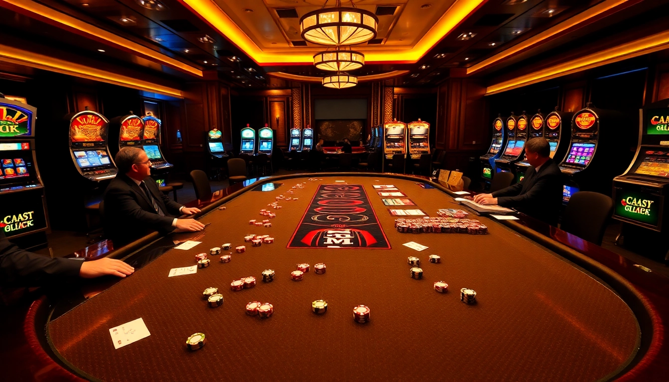 Gamblers at a NOHU-themed casino table celebrate big wins with vibrant poker chips and slot machines.