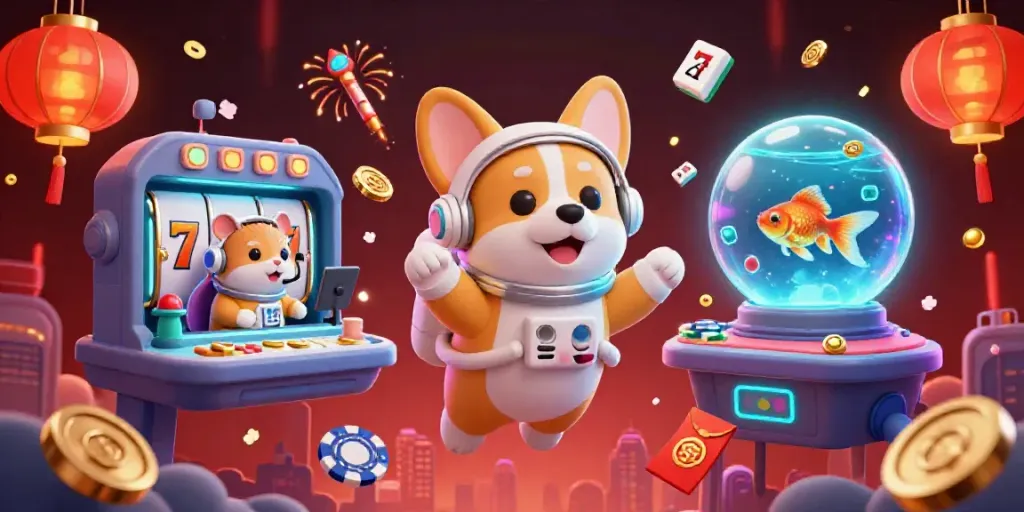Experience the excitement of slots with a floating astronaut corgi in a vibrant space casino!