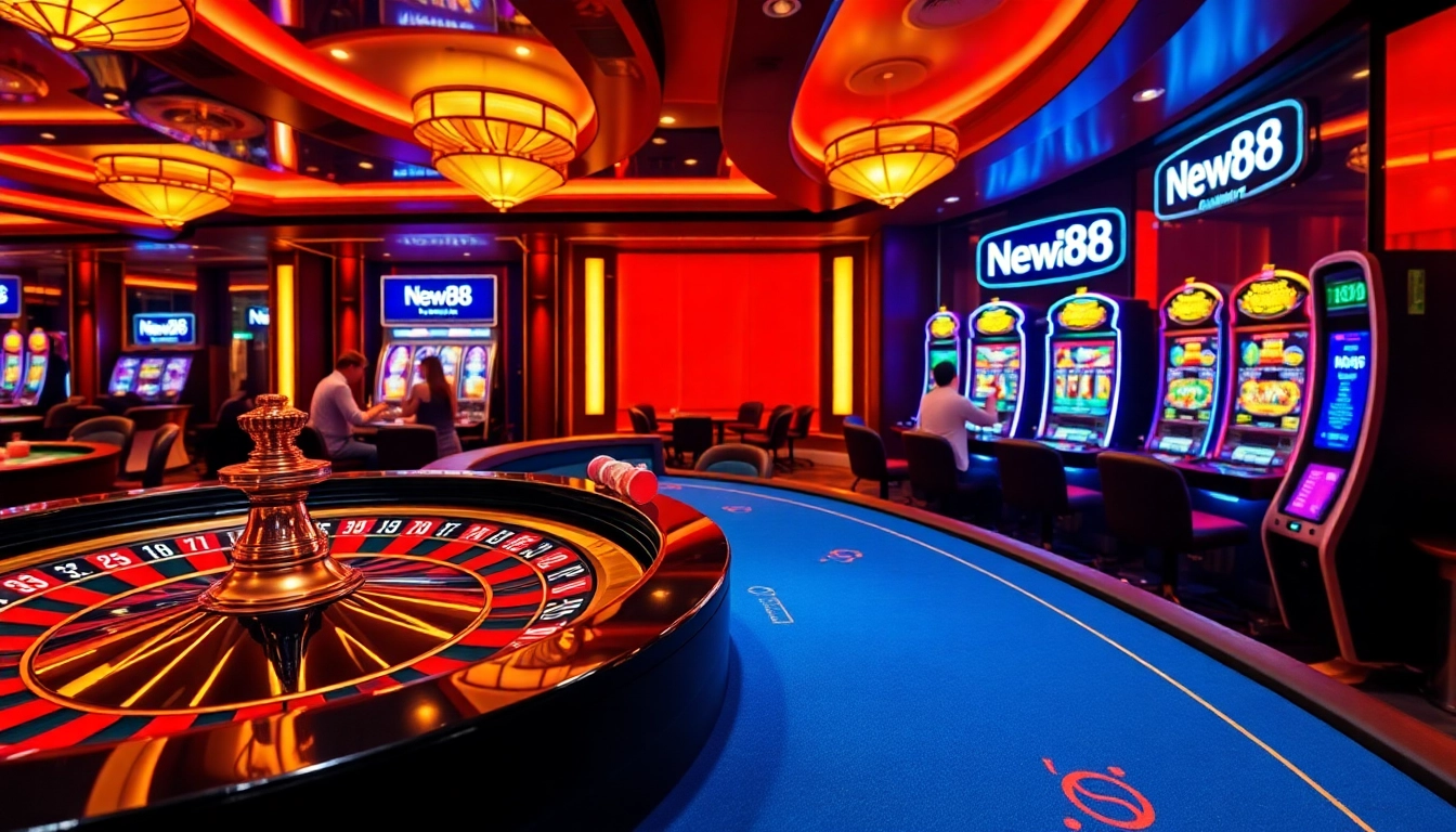 New88 players enjoying a thrilling casino experience with poker and roulette.