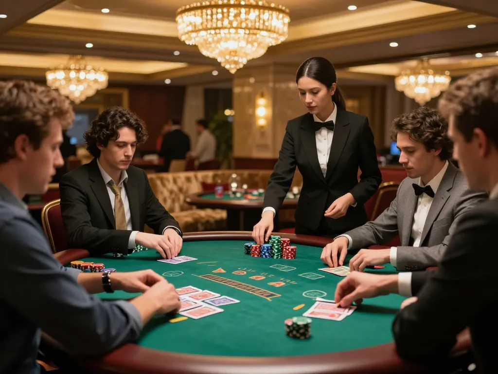 king33 players engaged in intense blackjack gameplay at a luxury casino table.