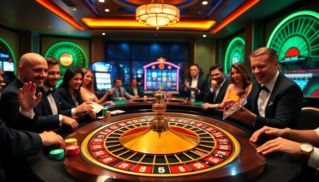 High-energy casino scene featuring a roulette table and enthusiastic players at https://rr888.in.net/.