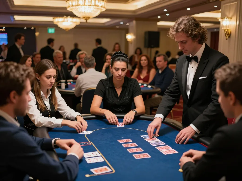 Players engaging in high-stakes poker at a luxurious casino, representing nhà cái uy tín Tg88 with dynamic gameplay atmosphere