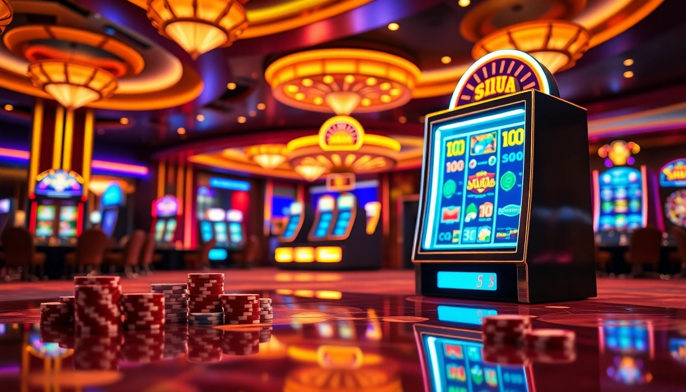 Engaging scene of situs slot demo with vibrant slot machine and inviting casino atmosphere.