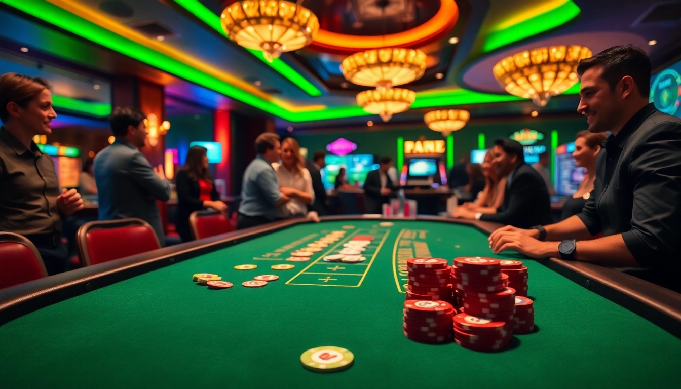 Experience the excitement of Blackjack Casino with players enjoying a vibrant game setting.