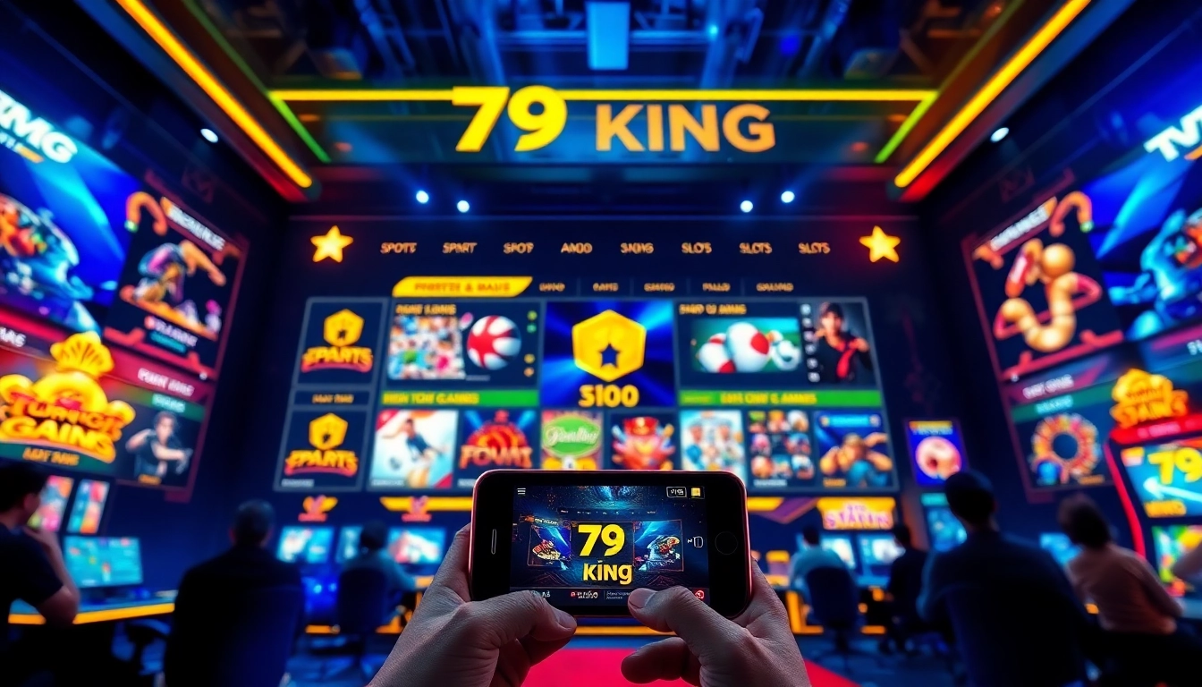 Fesselnde digitale Gaming-Landschaft, die das aufregende Sportwetten-Erlebnis von 79king mit lebendigen visuellen Darstellungen und hohen Quoten zeigt.