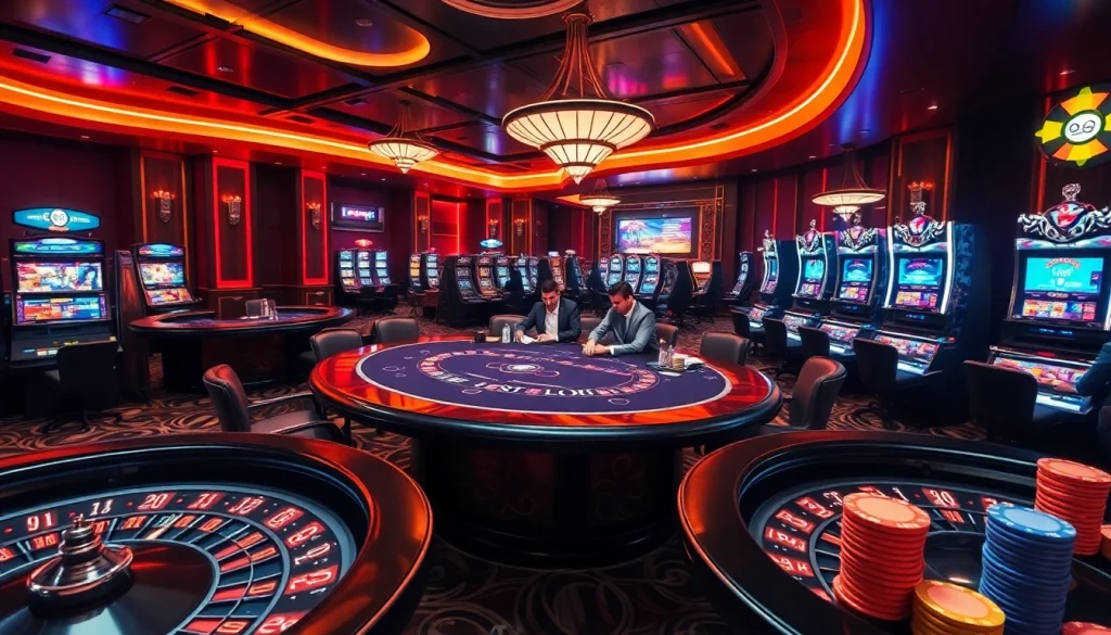 S8 casino scene with players at the poker table amidst exciting gambling lights.
