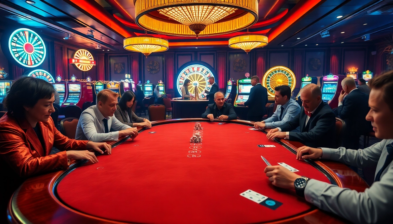 Experience thrilling gameplay at https://soibet.black/ with vibrant slot machines and an elegant poker table.