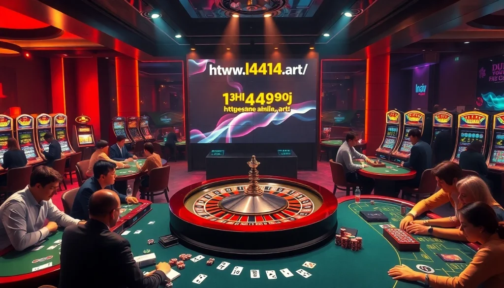 Players enjoying a vibrant casino experience at https://l444.art/, featuring roulette, cards, and modern gaming.