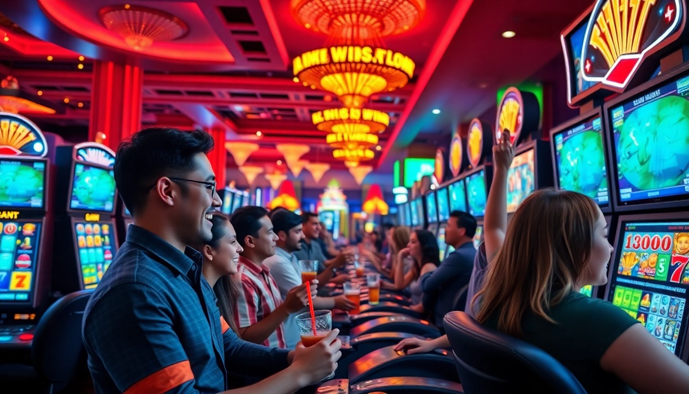 Menang besar di slot maxwin dengan kegembiraan pemain yang merayakan kemenangan di kasino.