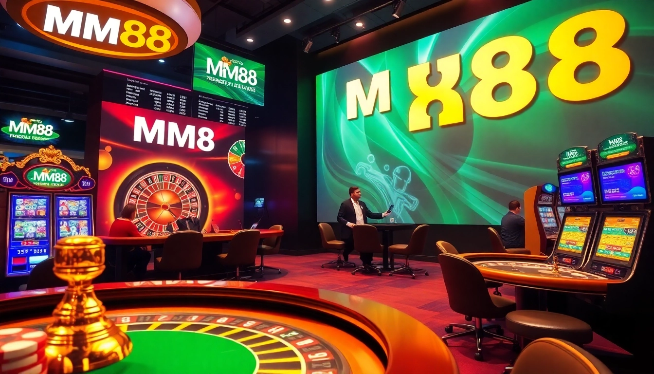Experience the excitement of MM88 with vibrant casino visuals showcasing betting action.