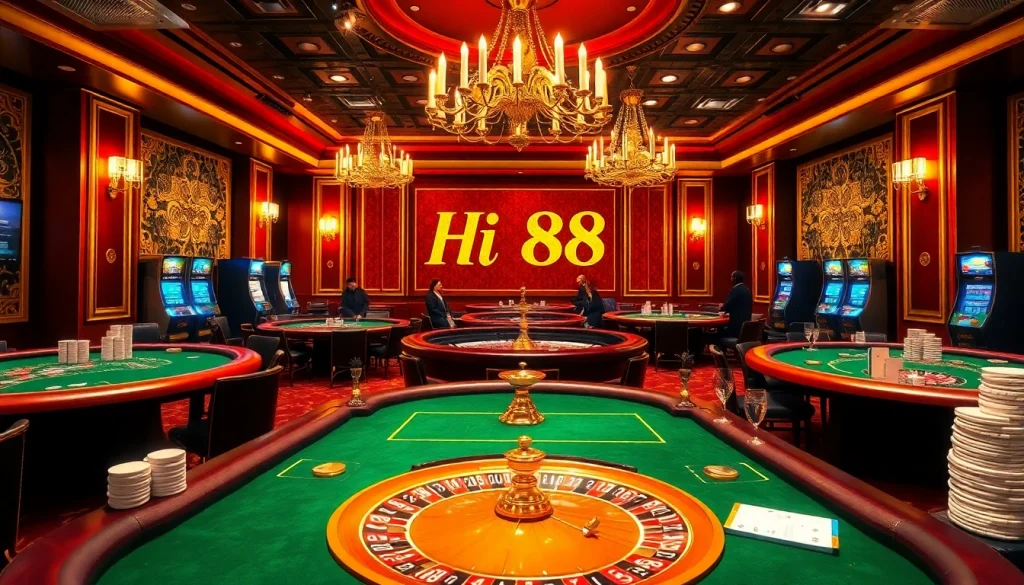 Experience the excitement of Hi 88 at vibrant casino tables filled with chips and betting action.
