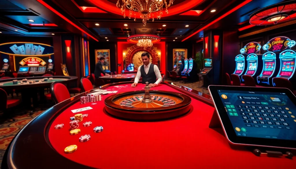 Exciting gameplay at trang chủ mm88, highlighting roulette and poker at a professional casino.