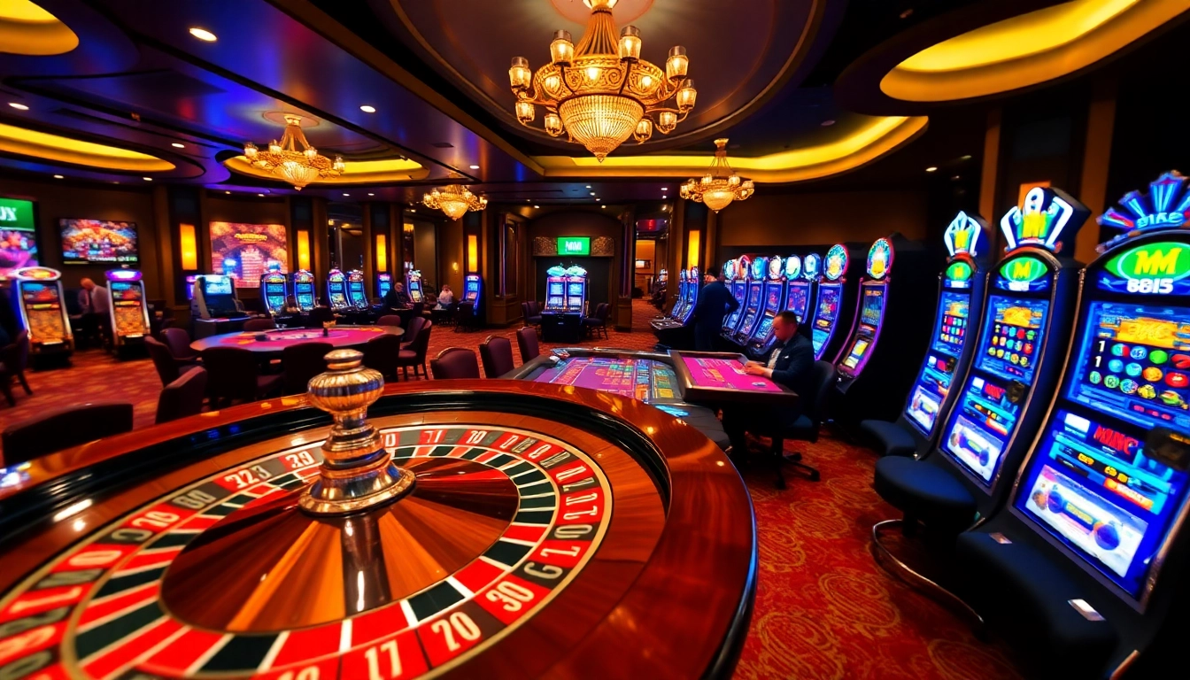 Experience luxury gambling at MM 88 with vibrant casino visuals, featuring poker tables and roulette.