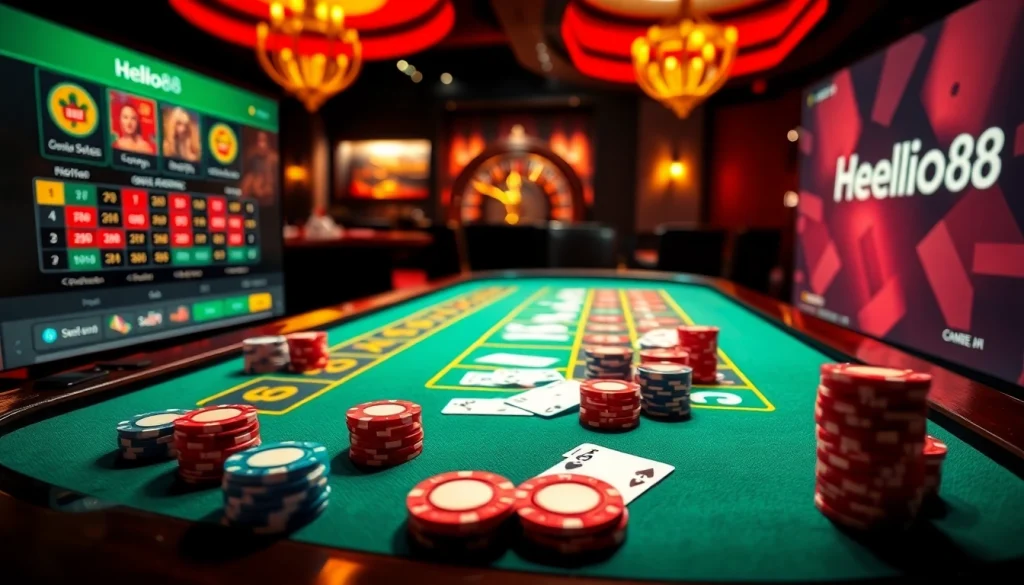 Experience excitement at Hello88 with a lively poker table showcasing high betting action.