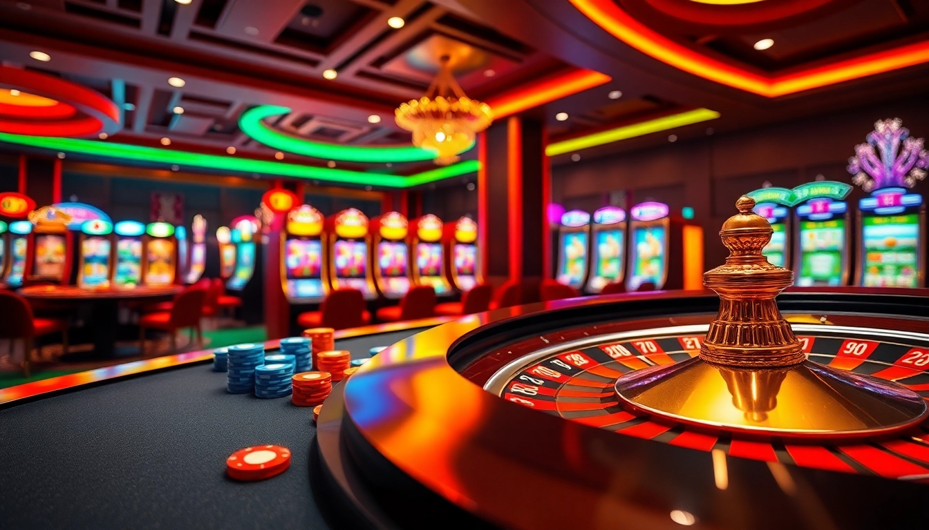 Experience the thrill of RR88 as players engage in exciting casino games with vibrant colors and luxurious settings.