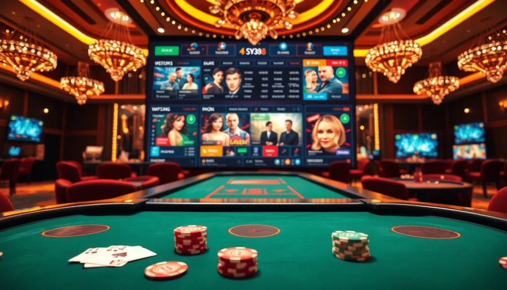 Engaging view of the trang chủ SV388 online gambling platform with modern casino tables and vibrant graphics.