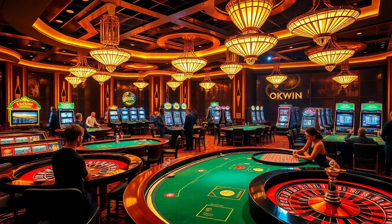Experience high-stakes gaming at OKWIN's vibrant casino tables with engaging players and thrilling action.
