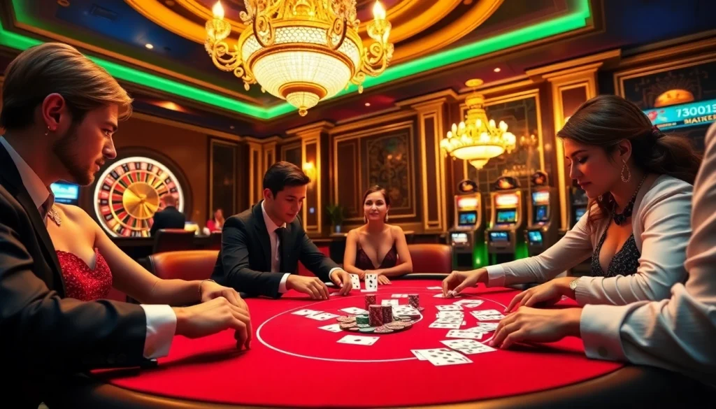 Players compete in a high-stakes game at 789f.com casino table, with vibrant chips and cards.