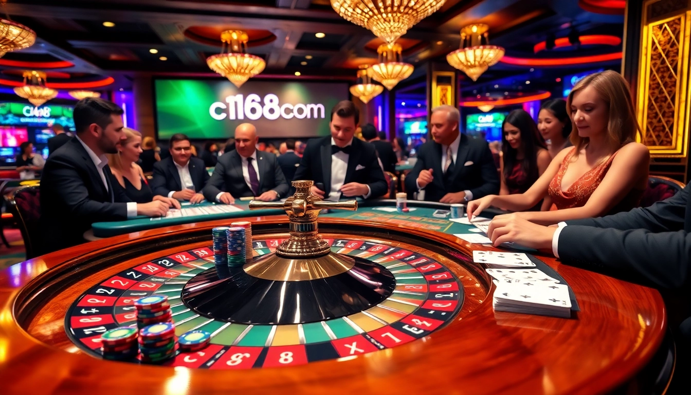 Experience the thrill of c168 com with gamblers placing bets at a luxurious roulette table.