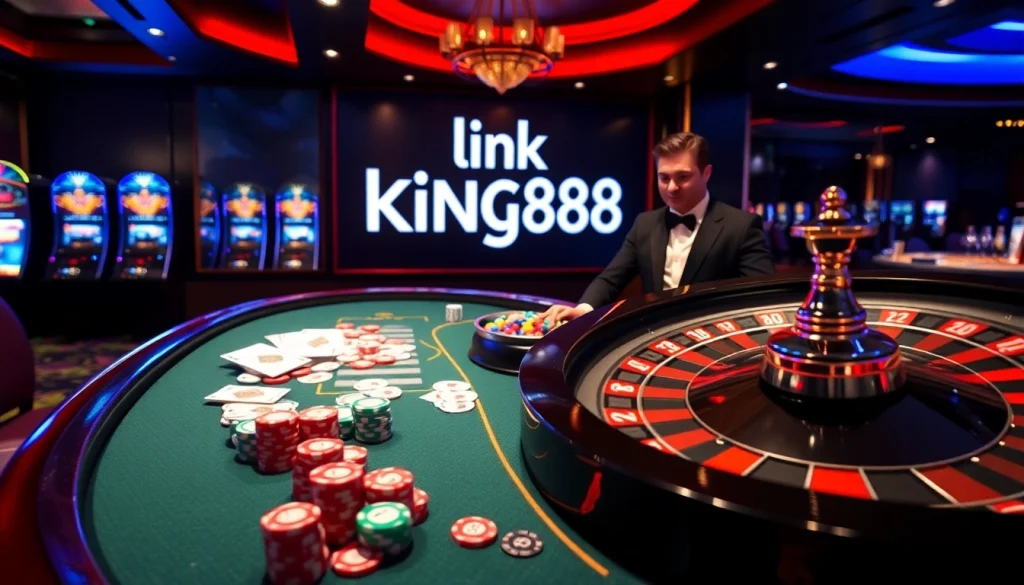 Experience the thrill of gambling at link KING88 with vibrant casino tables and exciting slot machines.