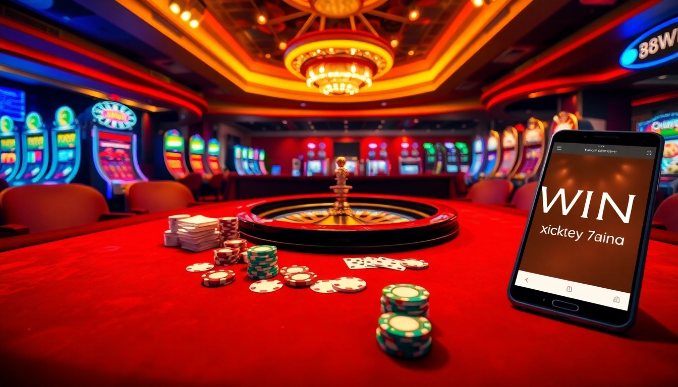 Engage with the Link mới nhất 78WIN at a luxurious casino table, featuring poker chips and playing cards.