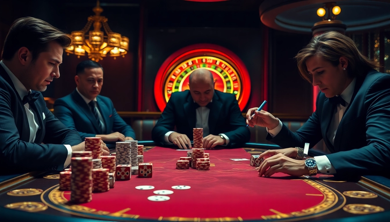 Experience excitement in a luxurious casino with a vibrant 링크모음 table and professional gamblers engaged in strategies.