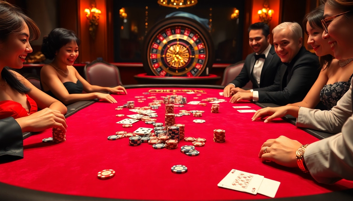 Playing at the Okfun-themed poker table with vibrant chips and luxurious ambiance.