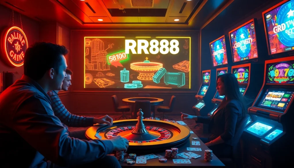 Experience the thrilling rr88 đăng nhập with engaging online gambling scenes filled with vibrant casino elements.