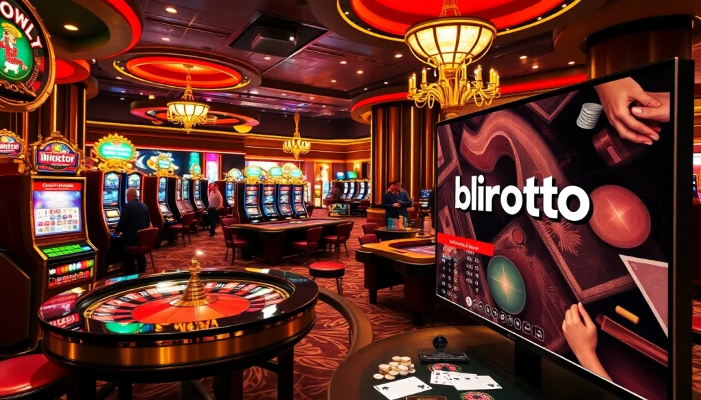 Players enjoying a thrilling moment at the birutoto casino with vibrant slot machines and poker tables.