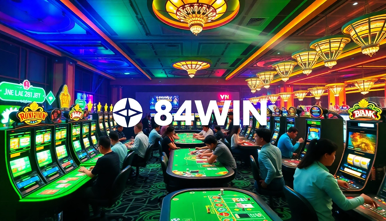 Experience the excitement of 84WIN's vibrant online gaming scene with diverse players enjoying thrilling casino games.