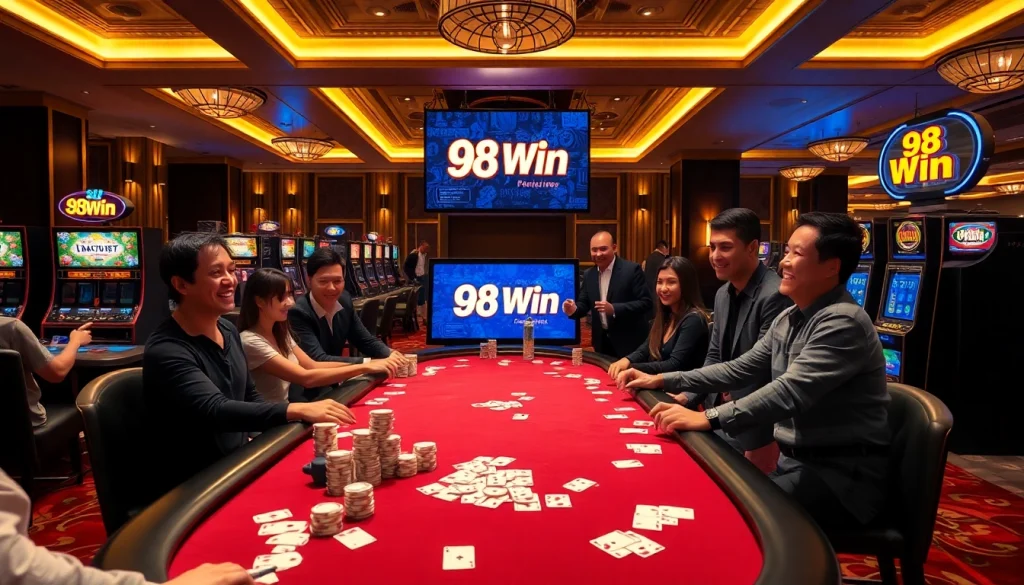 Experience thrilling wins at 98 win with vibrant poker tables and slot machines.
