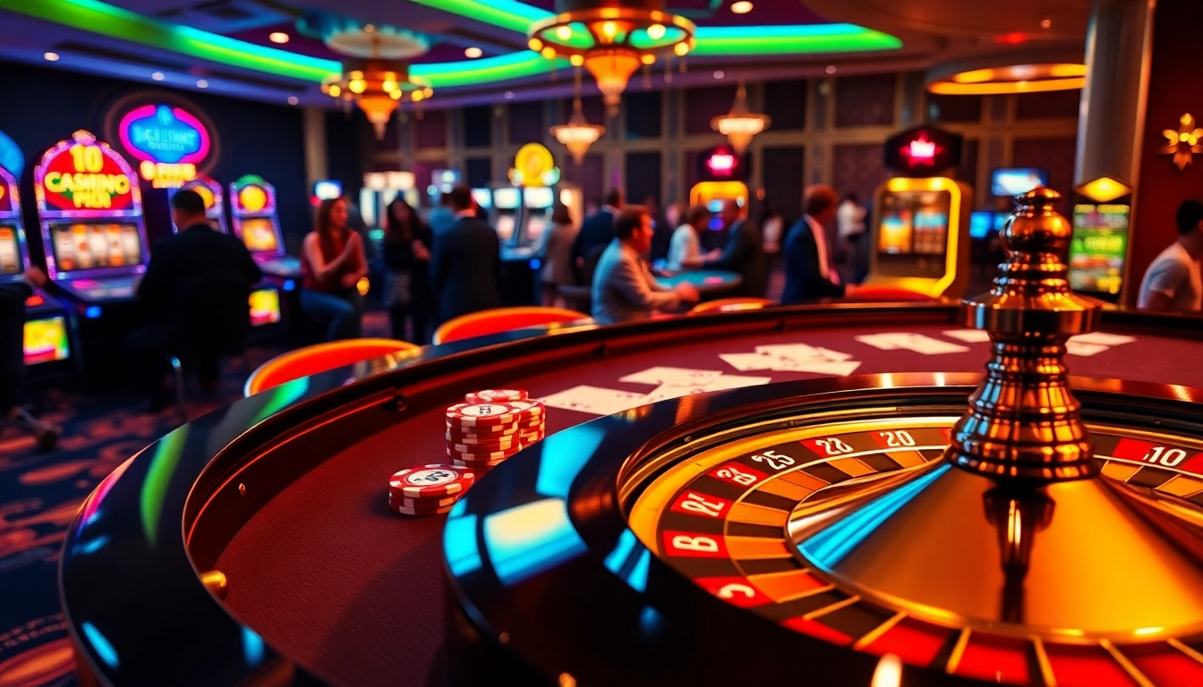 Engage with thrilling games at http://8kbet.ink/ featuring poker chips and roulette wheels in a vibrant casino atmosphere.
