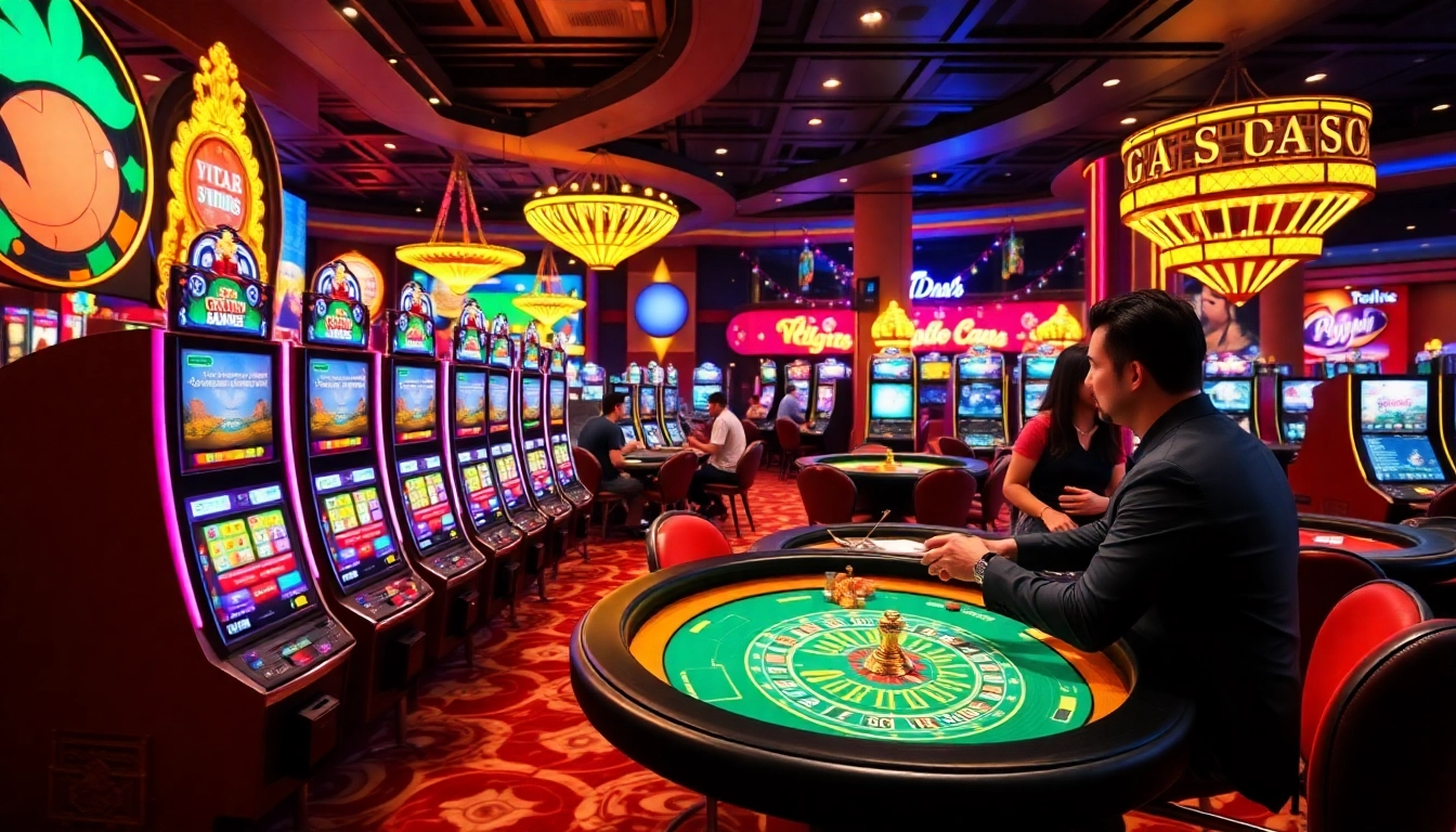 Experience exciting gameplay at https://rr88co.net/ with vibrant casino elements like roulette wheels and poker tables.