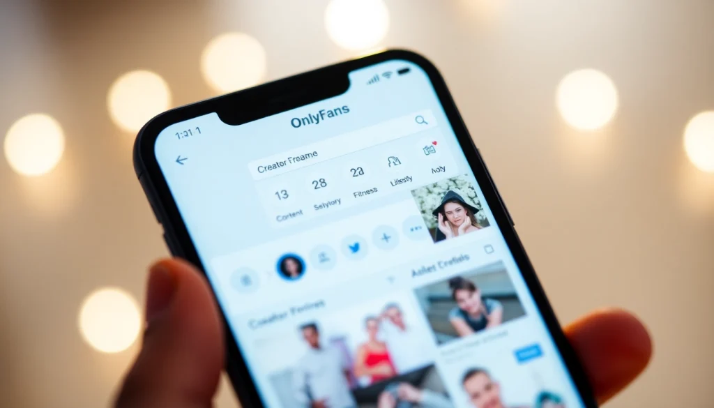 OnlyFans Nearby Creators search results displayed on a smartphone interface showing diverse profiles and categories.