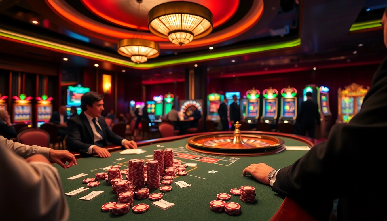 Experience thrilling gaming at nh88 with vibrant casino tables and excited gamblers.