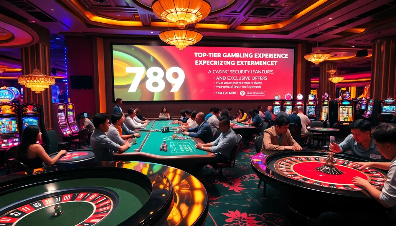 Excited gamblers engaging at tables in a lively casino, promoting 789win's top-tier gaming experience.