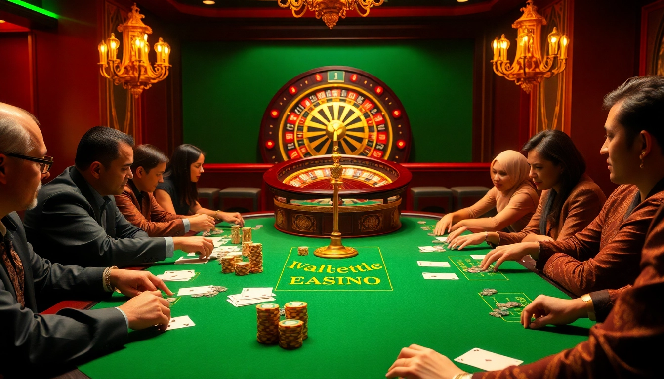 Players enjoying poker at a luxurious casino inspired by bet88.com, showcasing vibrant colors and excitement.