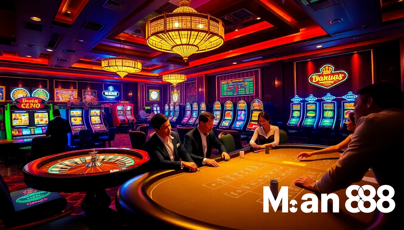 Action-packed game night at Man88 casino featuring poker and roulette excitement.