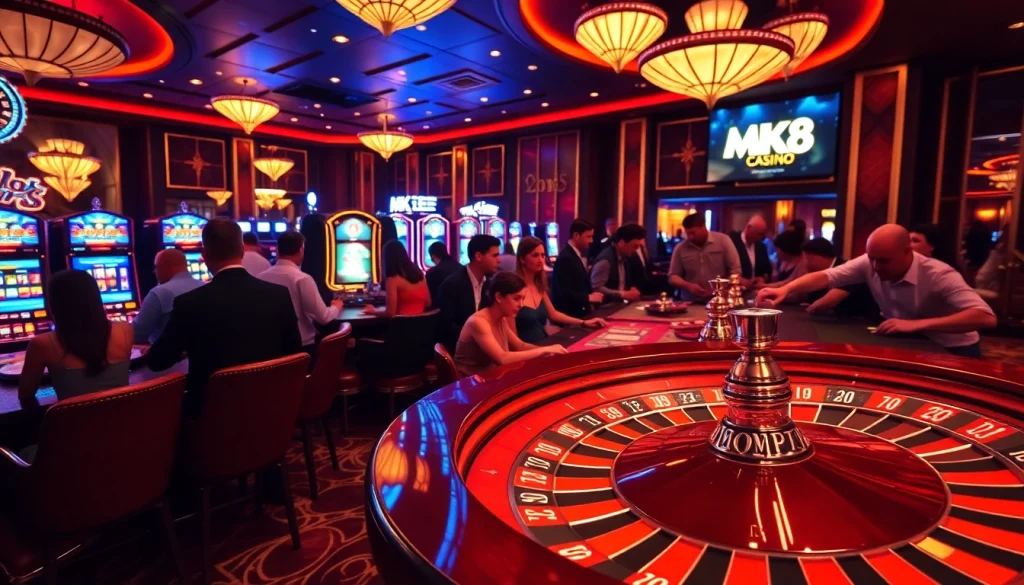 Players enjoying a thrilling MK8 gambling experience at a vibrant casino.